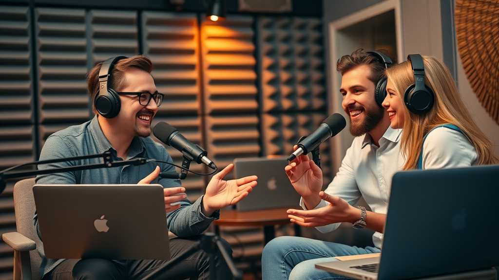 content marketing for small businesses recording podcast in studio