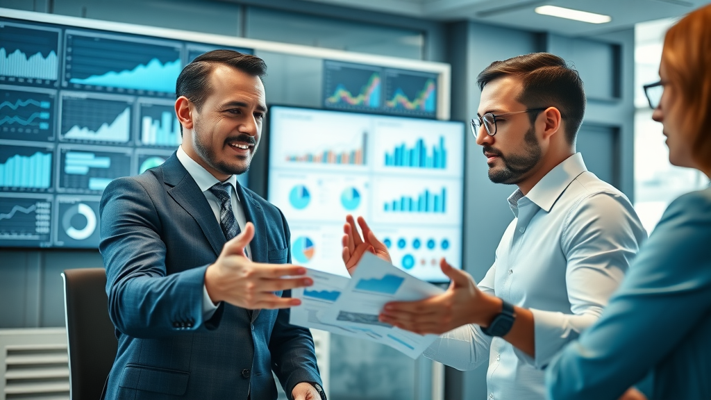 Lead generation strategies business professionals analyzing data charts in a modern boardroom