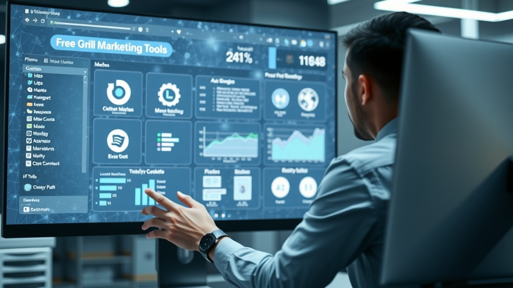 business owner using free tools for budget-friendly marketing success
