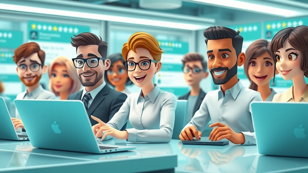 team of business professionals responding to online reviews with empathy and professionalism