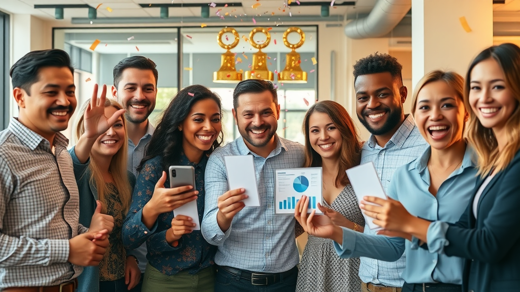 team celebrating successful analytics-driven results, social media marketing, awards, media analytics, case study success