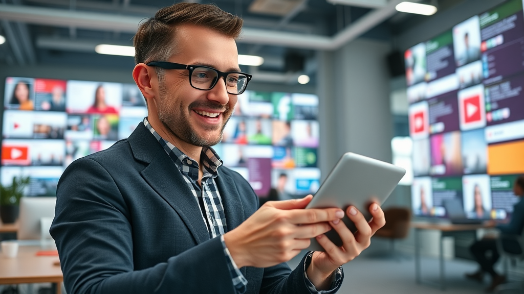 brand manager monitoring social media sentiment using tablet for brand reputation monitoring and social listening