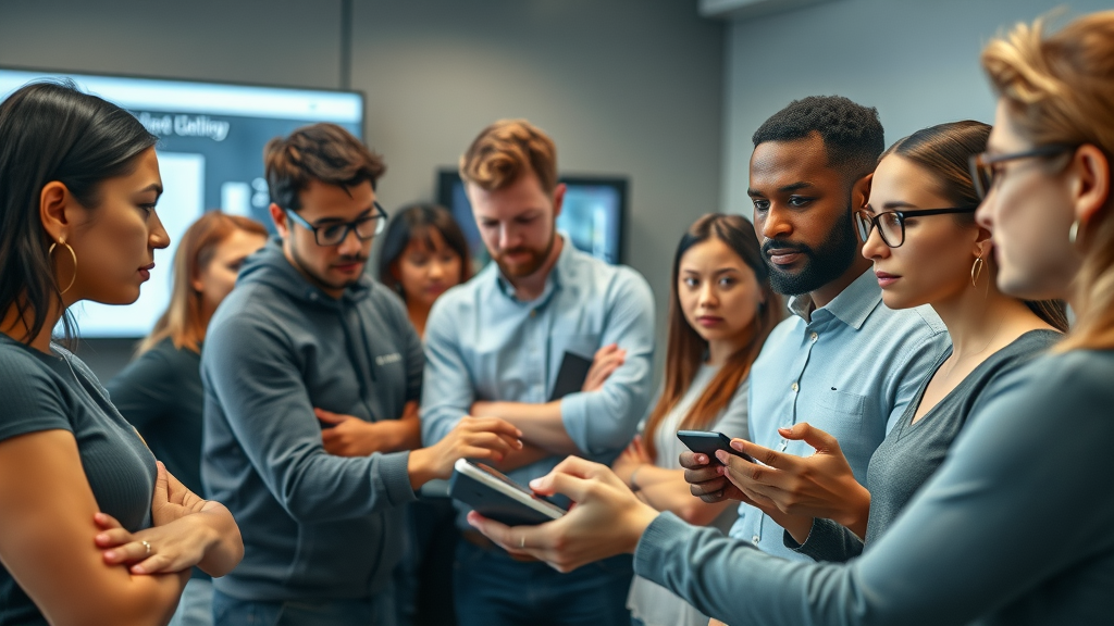 diverse group conducting usability testing on user experience website design