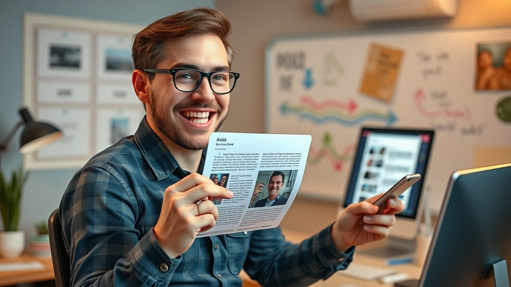 content marketer repurposing blog post into social media posts and video content across devices