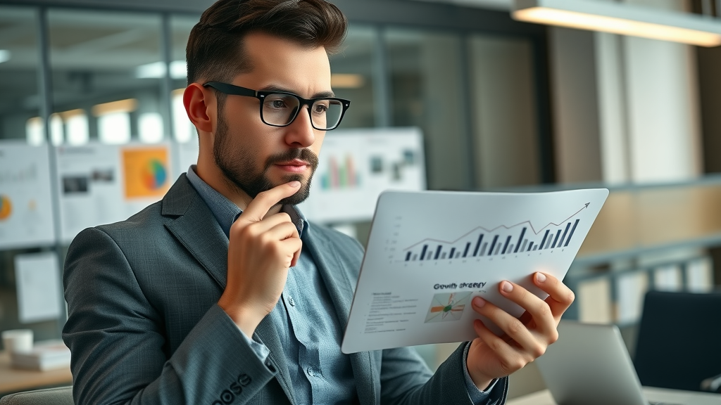 Ambitious entrepreneur planning business growth on digital tablet - content marketing
