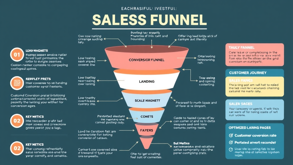 Infographic showing sales funnel optimization stages and key metrics