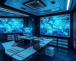 innovative marketing strategies, inspired expression, leveraging new technologies, photorealistic, futuristic office with holographic screens and virtual overviews, highly detailed, high-tech elements and touch-screen interfaces, ultra-high resolution, metallic sheen, artificial intelligent lighting, shot with a macro lens.