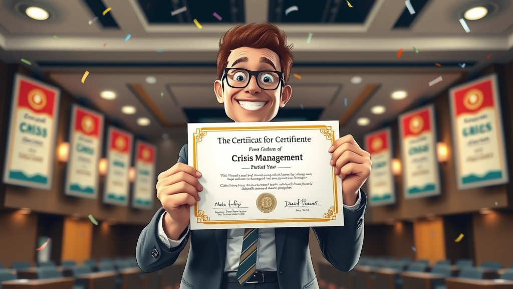 professional holding crisis management certificate, showcasing achievement and digital proficiency