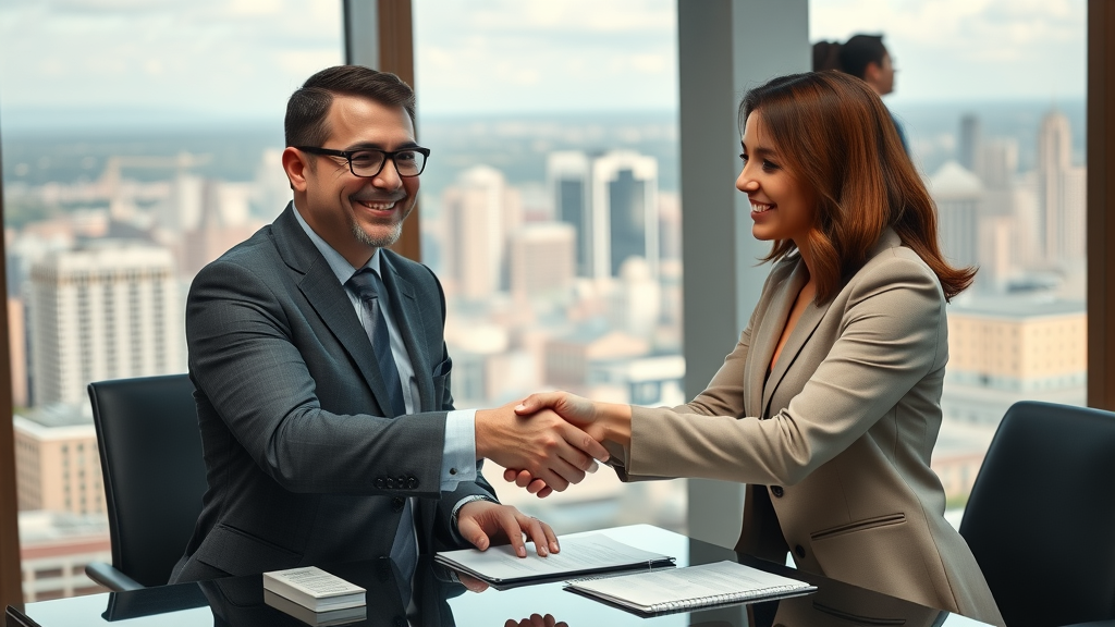 influencer marketing partnership executive shaking hands with social media influencer