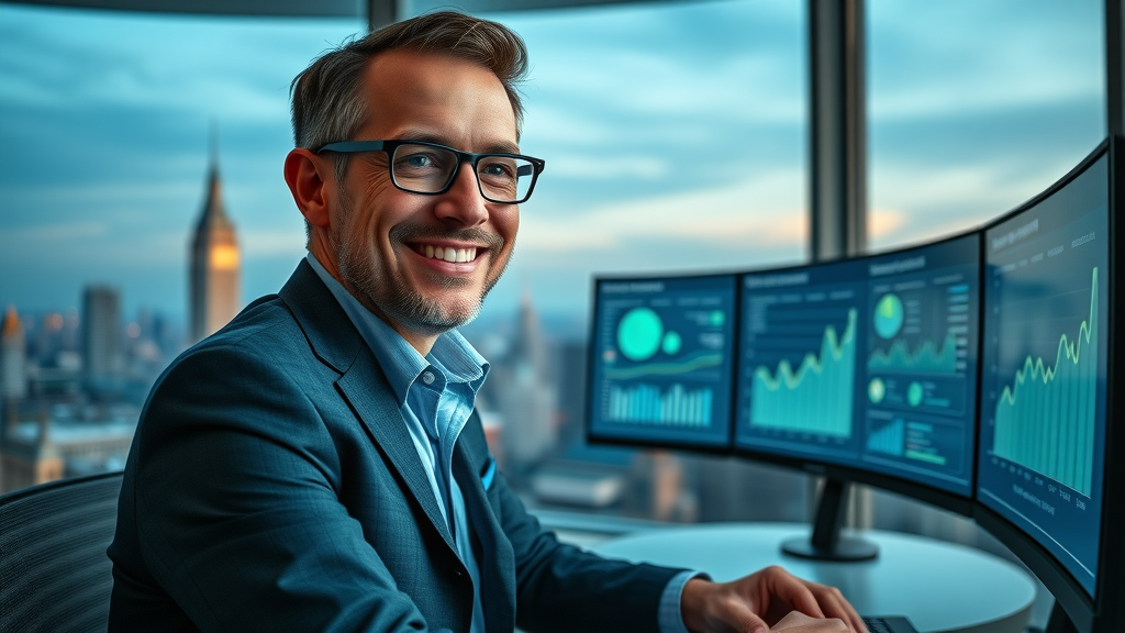 digital strategist tracking evolving ad spend trends with analytics in a digital office