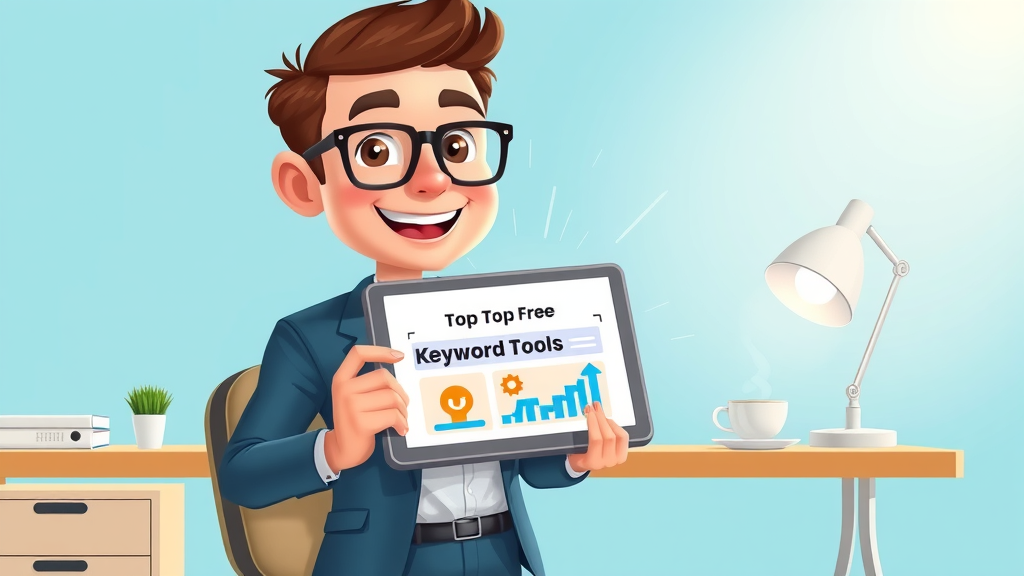 entrepreneur holding a tablet displaying top free keyword research tools