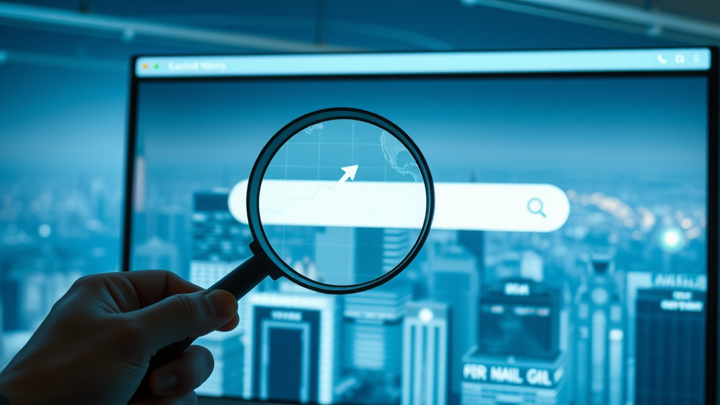 search engine optimization symbol, focused magnifying glass over search bar