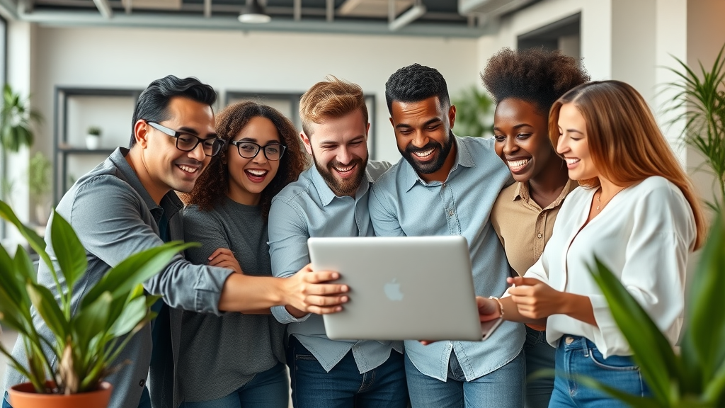 small business lead generation vibrant group of diverse small business owners reviewing marketing strategies in a modern open office, energetic