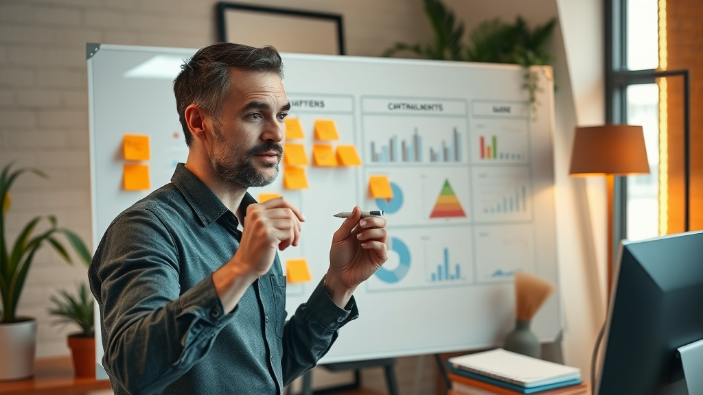 content creator building online authority planning high quality digital content in creative workspace