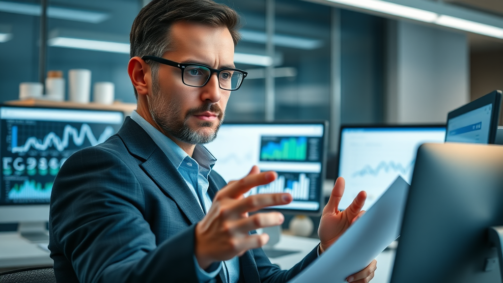 business professional analyzes data with a compelling social media dashboard, social media analytics, digital screens reflecting analytics
