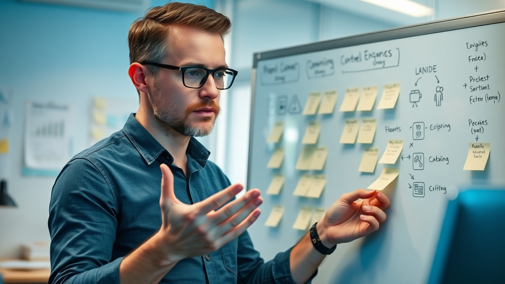 Digital marketer planning niche content strategy for content marketing for leads, industry-specific visuals