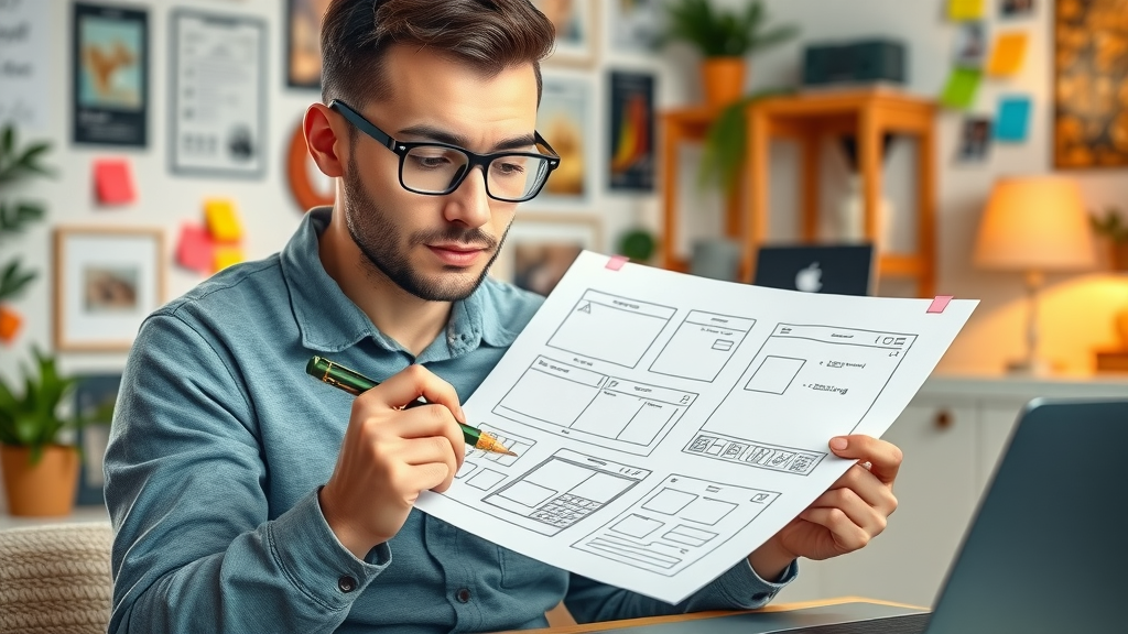 creative web designer sketching mobile-first website wireframes on paper – responsive web design