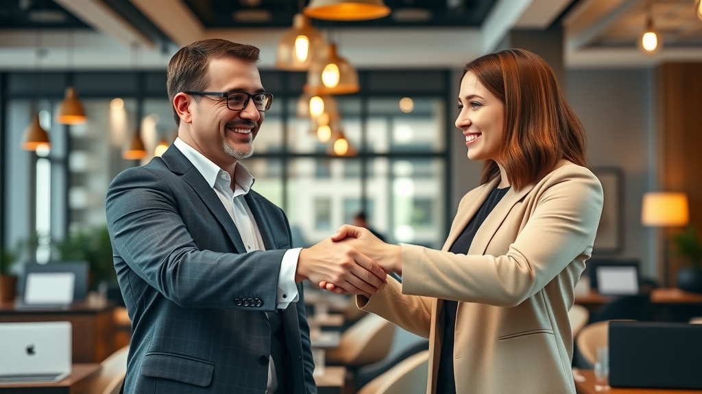 Business professionals forming a digital PR link building partnership