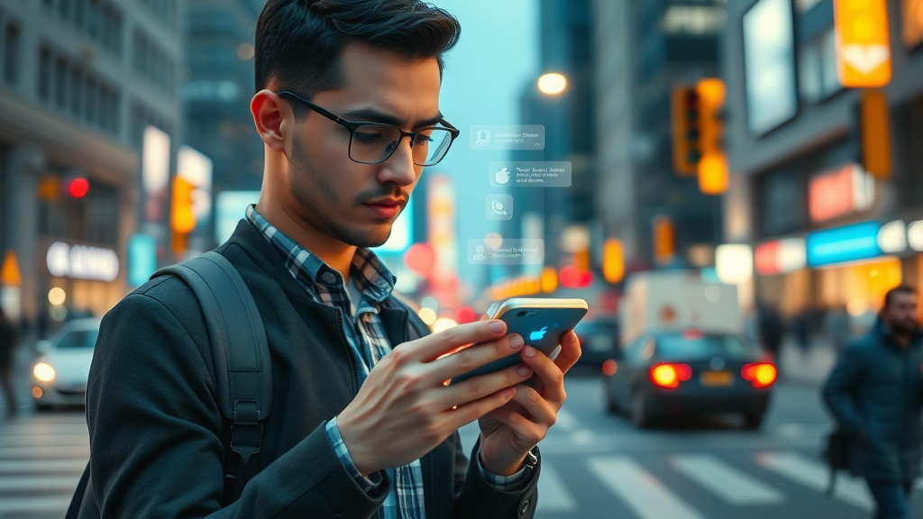 mobile marketer reviewing notifications for digital marketing campaign