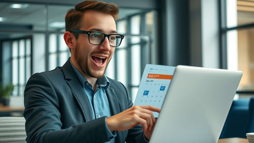 motivated business owner scheduling a guest post strategy session on a laptop with digital calendar open