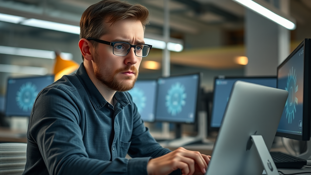 worried web developer troubleshooting slow website page load speed