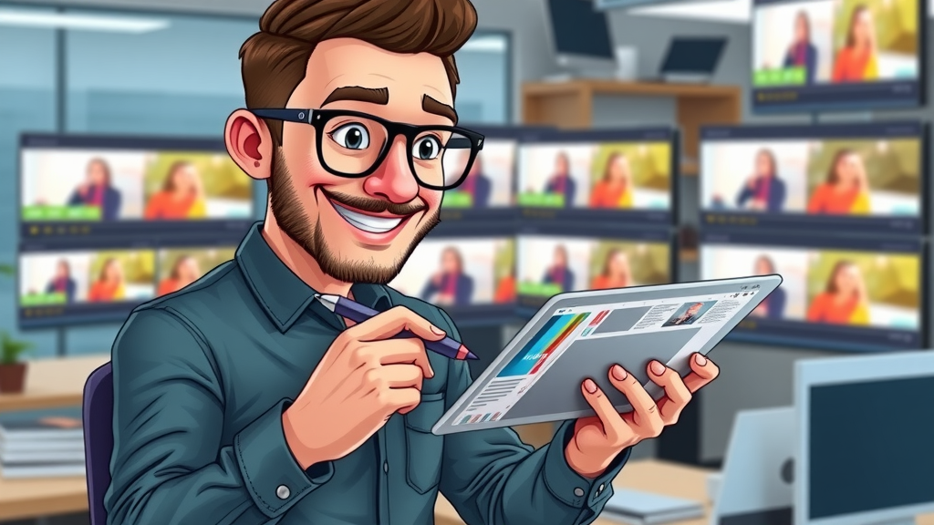 social media manager designing video thumbnail for social media publishing strategy