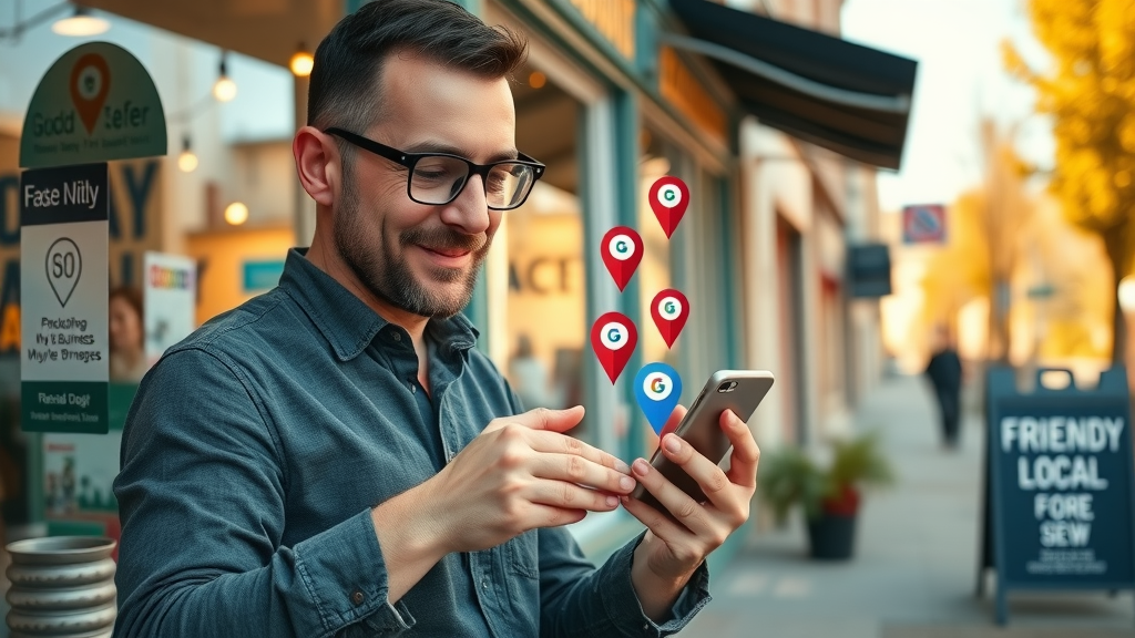 Local business owner updating Google My Business, local SEO, NAP, google search, local business