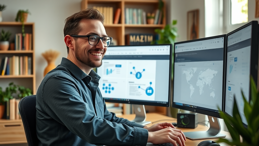 Webmaster analyzing backlink profile to improve search engine ranking through link building