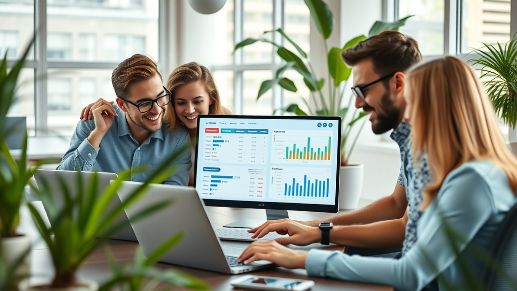 marketing automation tools small business dashboard energetic team collaborative office