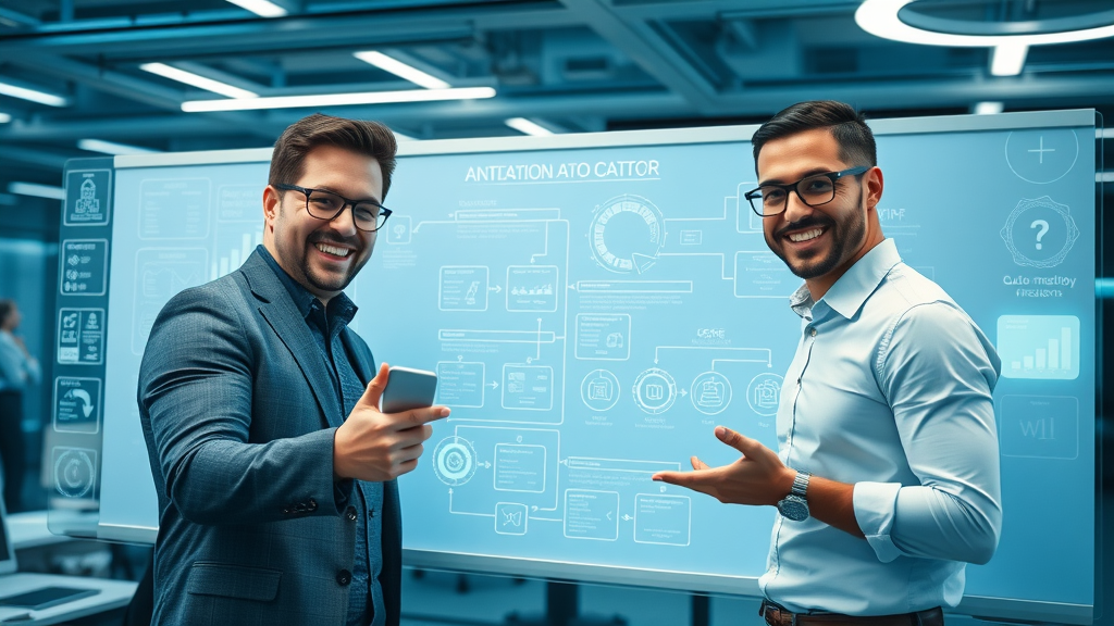 small business team mapping automation process digital whiteboard workflow automation