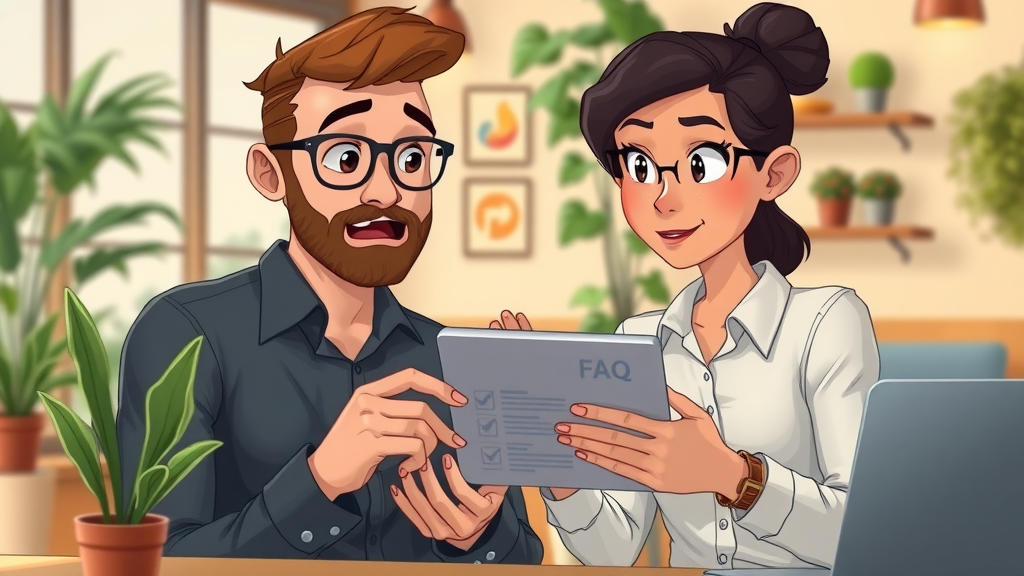 Curious business owner consulting with digital marketing expert, discussing FAQs on SEO vs SEM in search engine marketing.