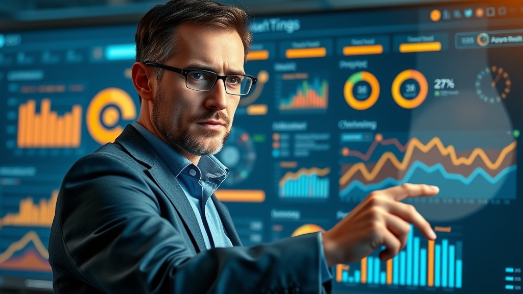 professional building strategic seo dashboard with highlighted seo analytics metrics in a digital control room