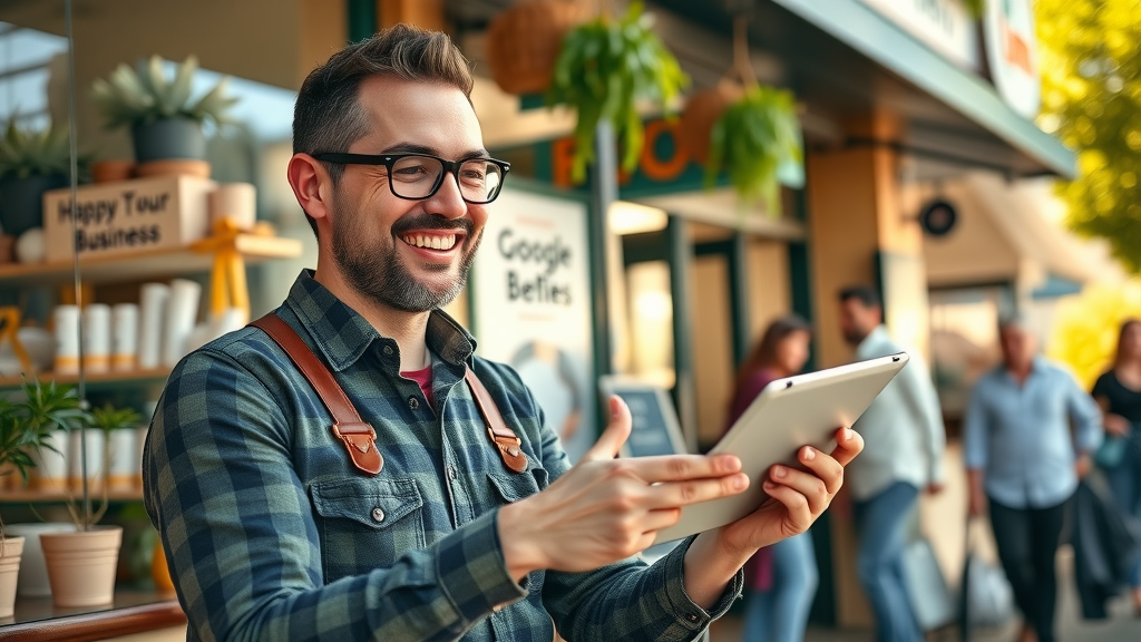 local seo - business owner optimizing Google Business Profile for higher local google search and maps rankings