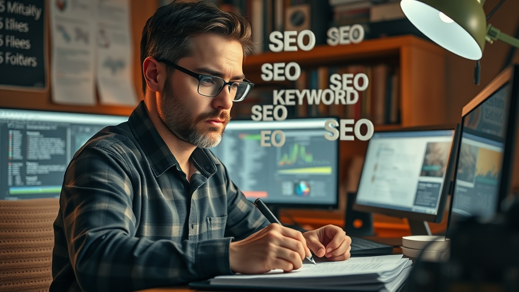 Focused marketer writing SEO-driven content for lead generation techniques