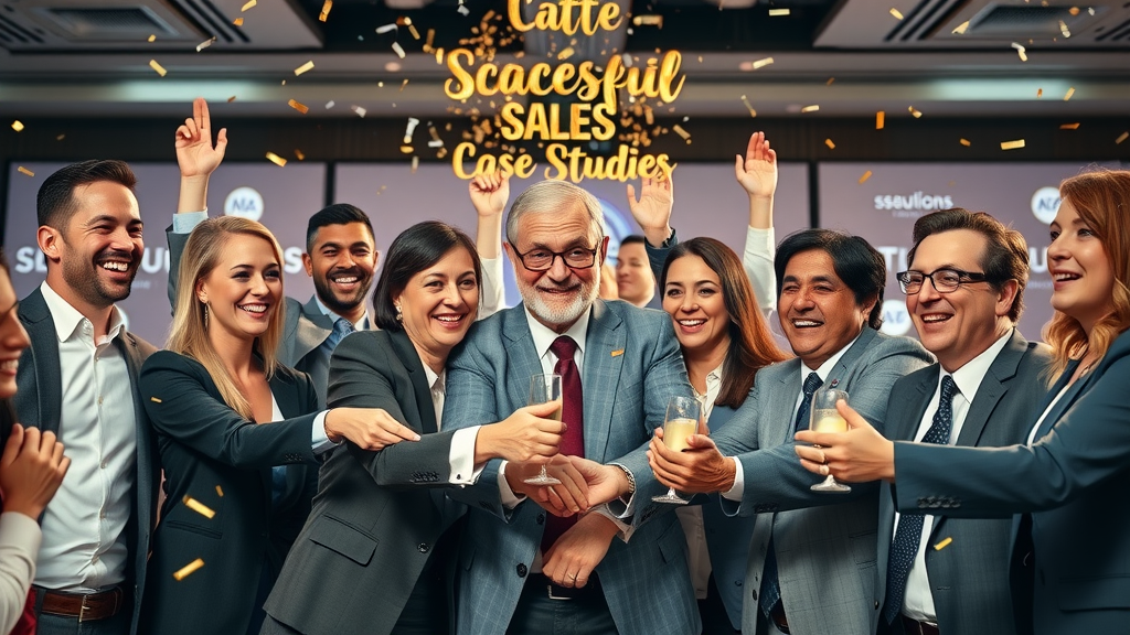 Executives celebrating successful lead generation campaigns, case study, lead generation techniques