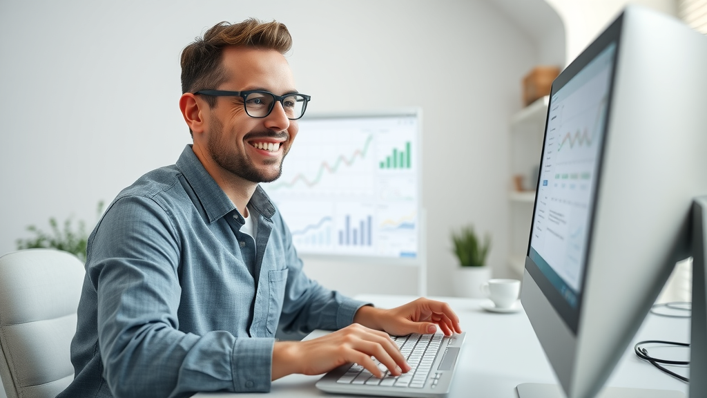 content creator reviewing site analytics and updating web page for SEO best practices and search engine ranking