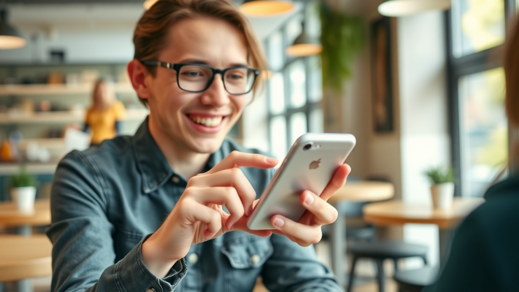 user engaging with fast, mobile-optimized website, delighted by superior user experience, key ranking factor for SEO practice