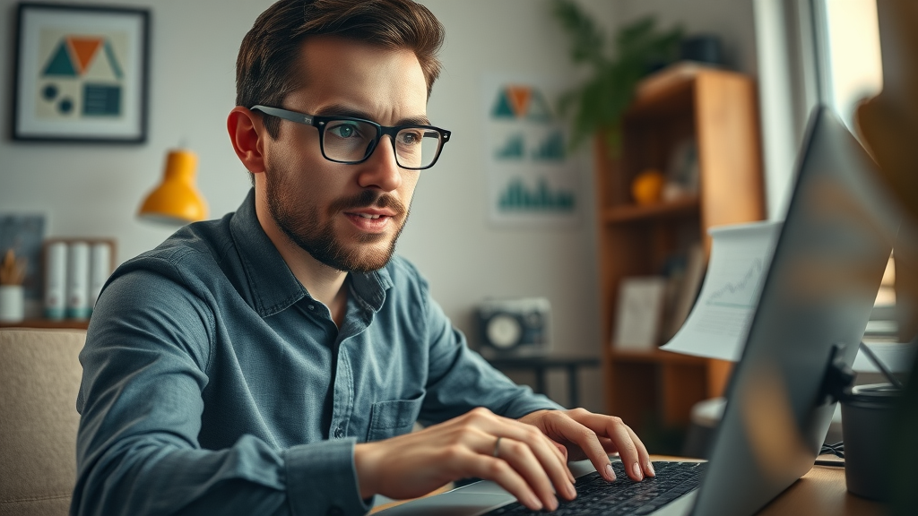 SEO expert analyzing steps to recover search engine ranking after a drop, determined to restore optimization success