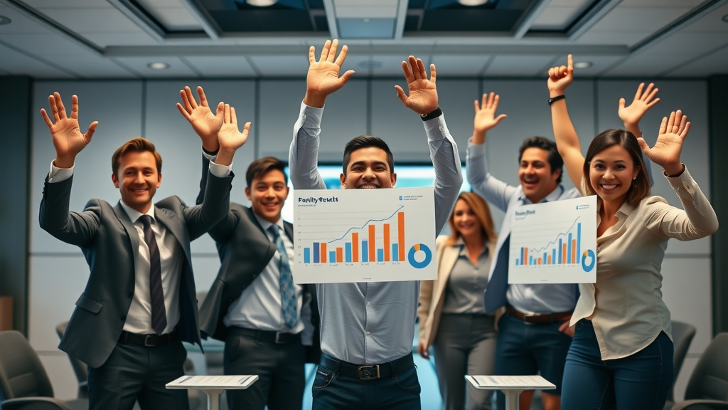 team celebrating marketing campaign success using video