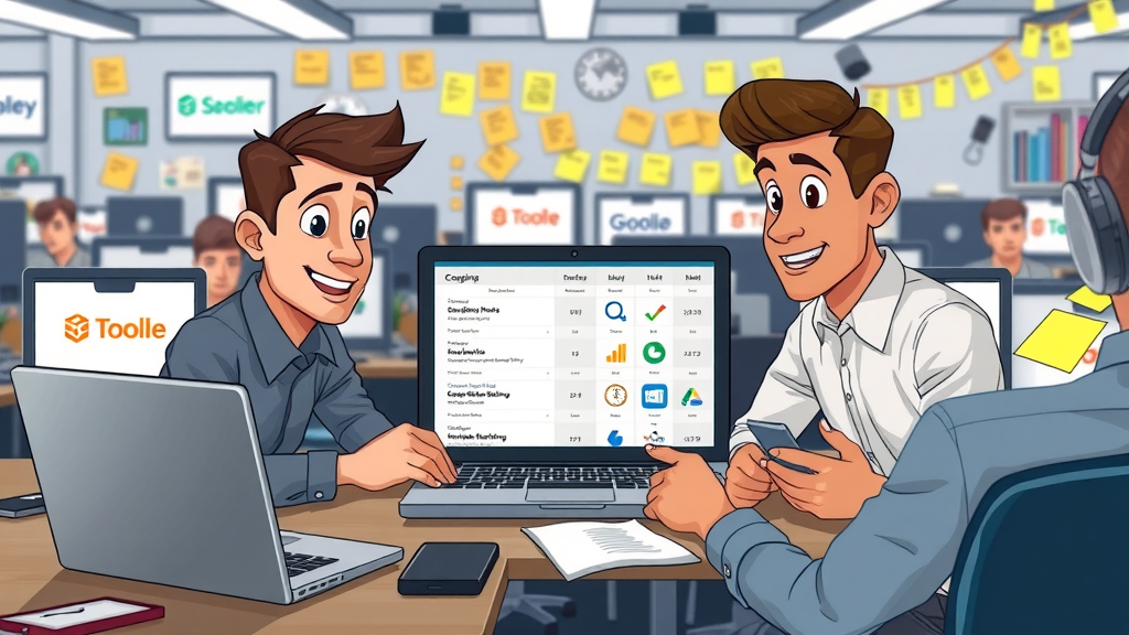 team reviewing comparison table of best lead generation tools for marketers on device screens
