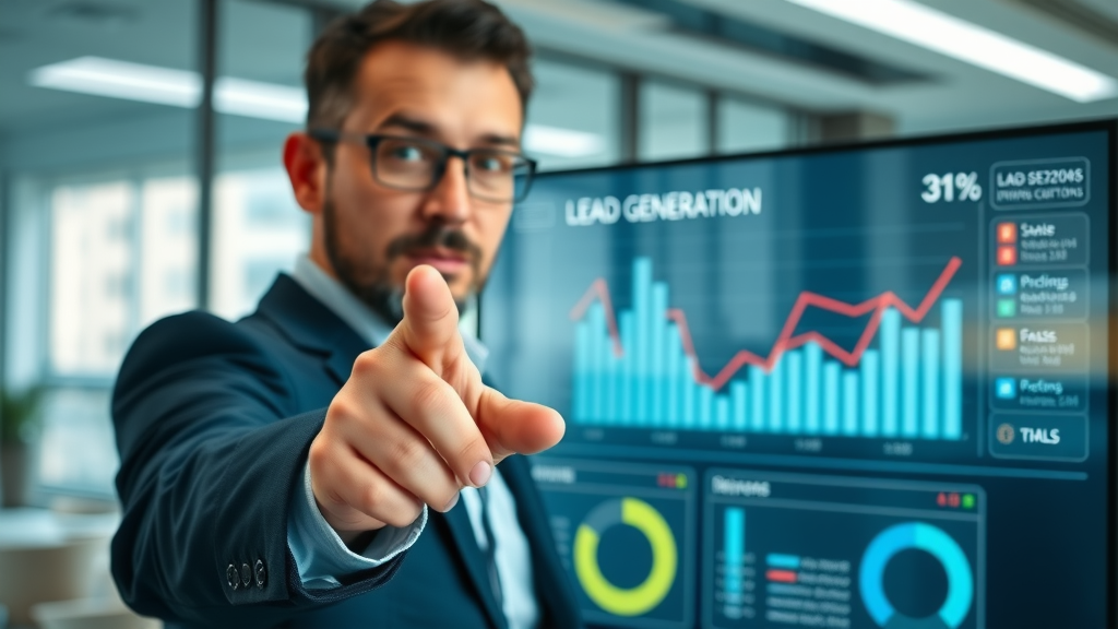 innovative digital dashboard display showing lead generation data spikes for automated lead generation for service businesses
