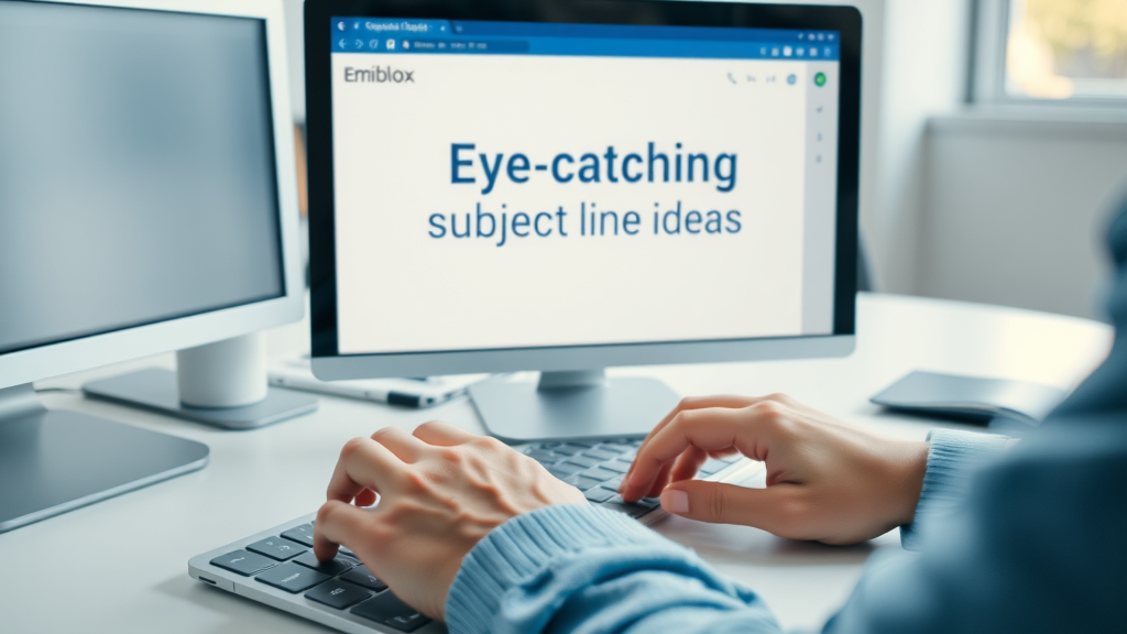 Hands typing a creative and engaging subject line on email dashboard