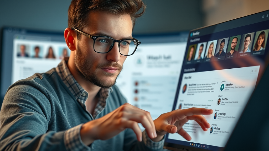 Marketer customizing emails on a digital dashboard with personalized user avatars