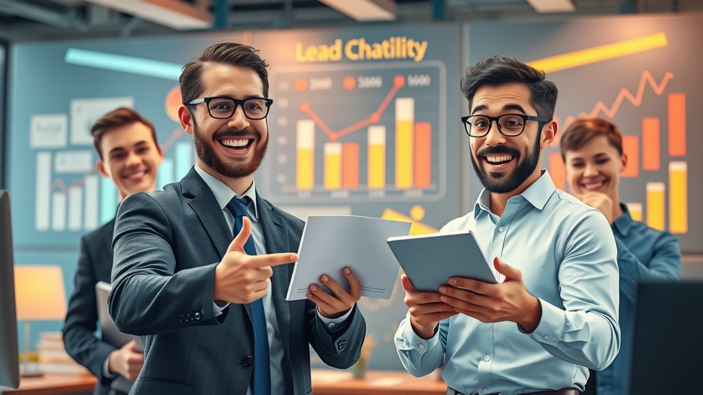 Animated workflow showing business professionals nurturing email leads with engagement tracking