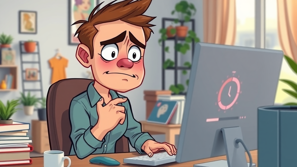 Frustrated online shopper dealing with slow website impacting drop off rate