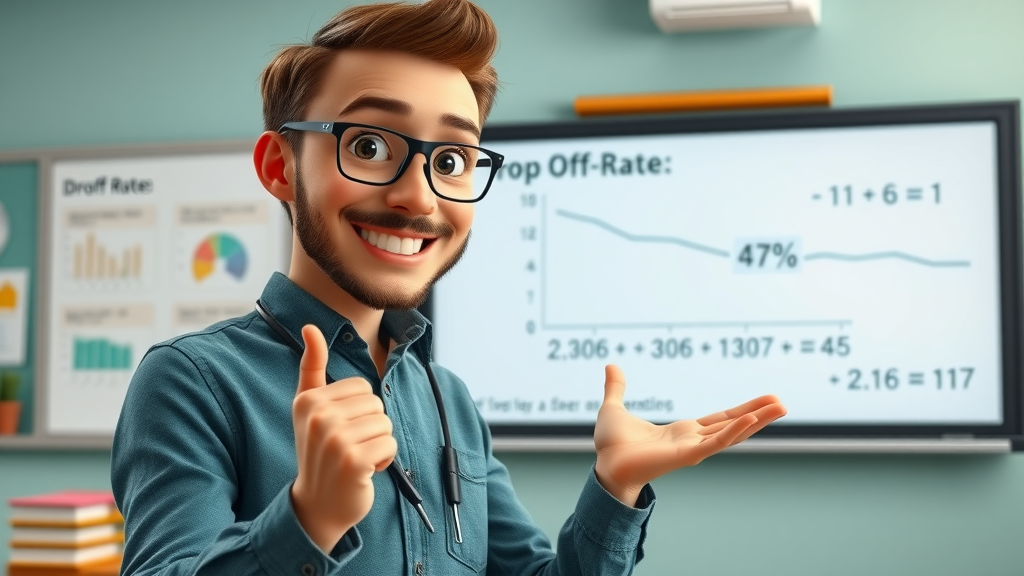 Educator demonstrating drop-off rate formula as a metric in reducing customer drop-off rates