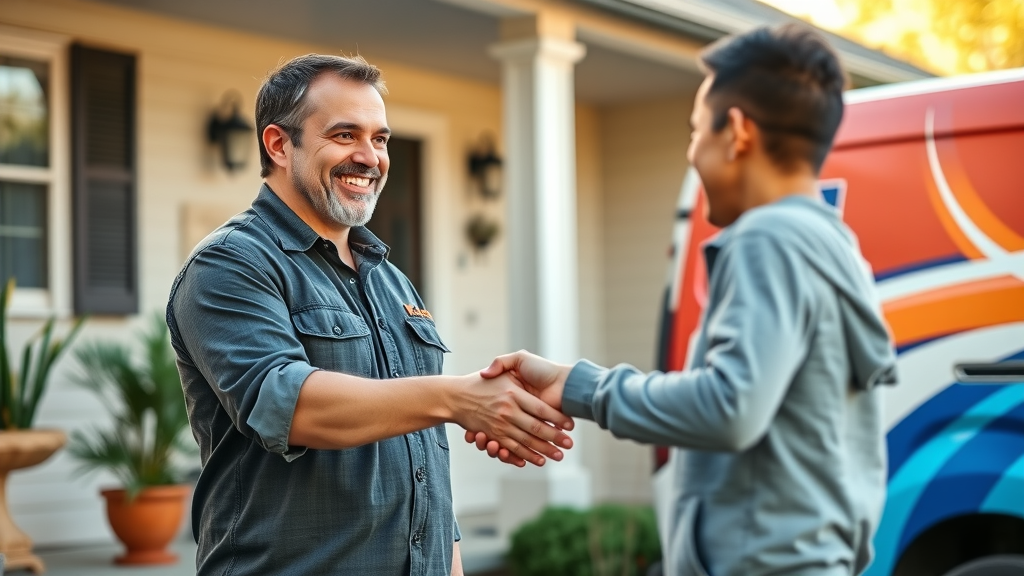 Home services entrepreneur shaking hands with new customer after generating a local lead