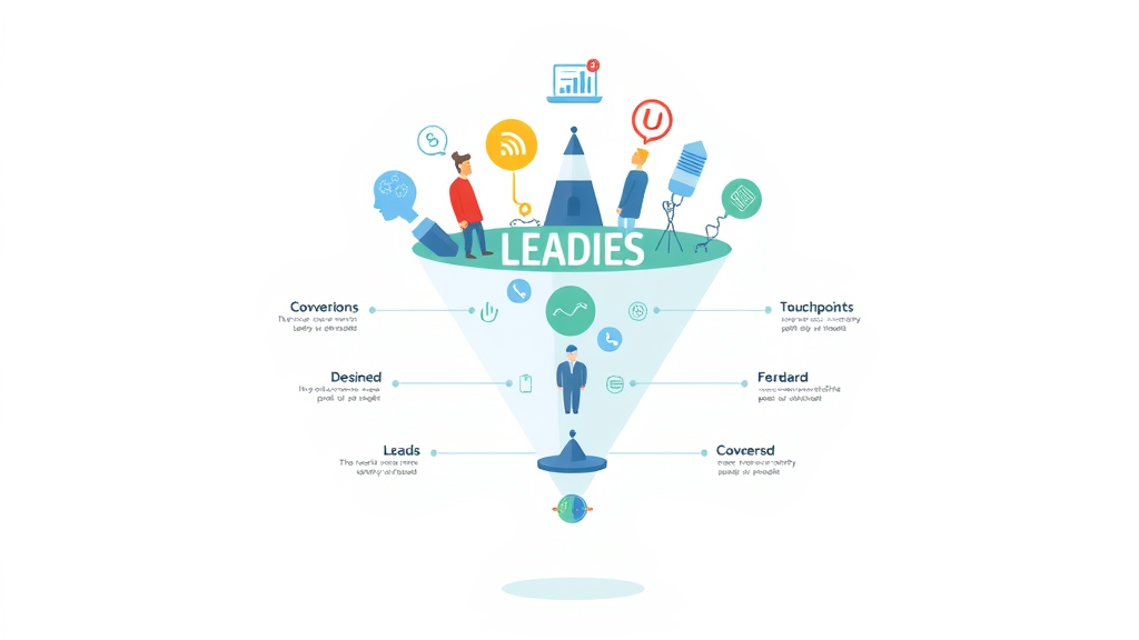 Infographic visualizing the lead generation funnel, leads, conversions, and touchpoints
