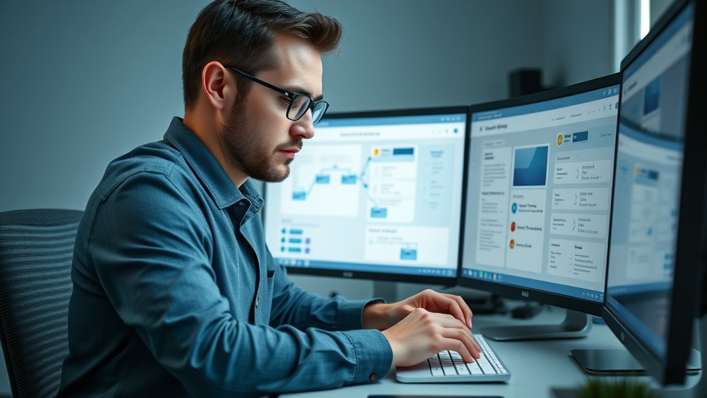 Business professional setting up email marketing automation for lead nurturing