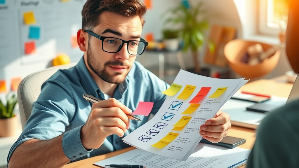 Organized marketer preparing a checklist before launching a lead generation funnel